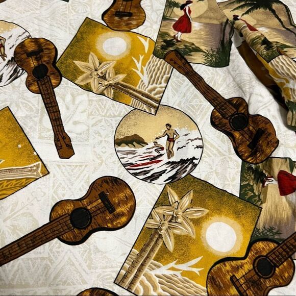 Y2K Vintage Hilo Hattie Cotton Capri Pants Wide Leg Surfer Ukulele Beach Print - Picture 6 of 11